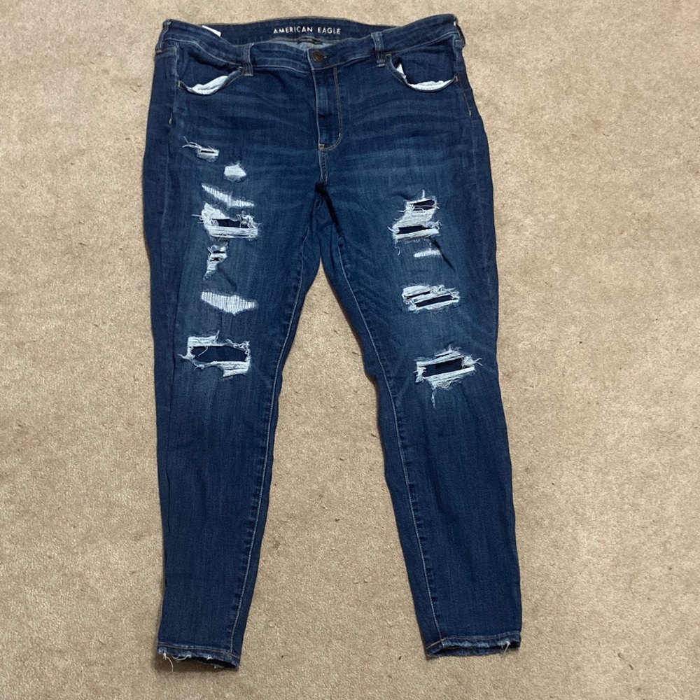 American Eagle Outfitters Women's Ripped Dark Blue Skinny Jeans